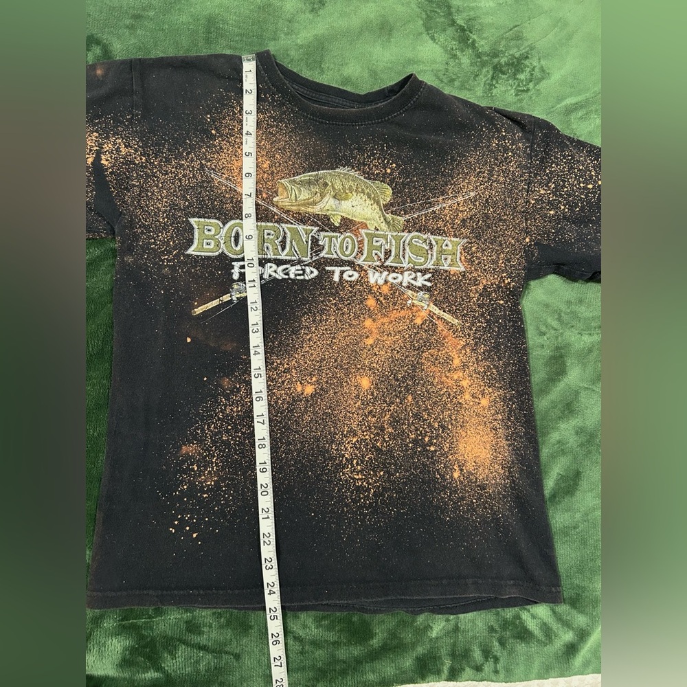 Born to Fish Shirt Bleach Dyed Tee Size M Black Graphic Fishing Grunge Upcycled - Picture 7 of 8